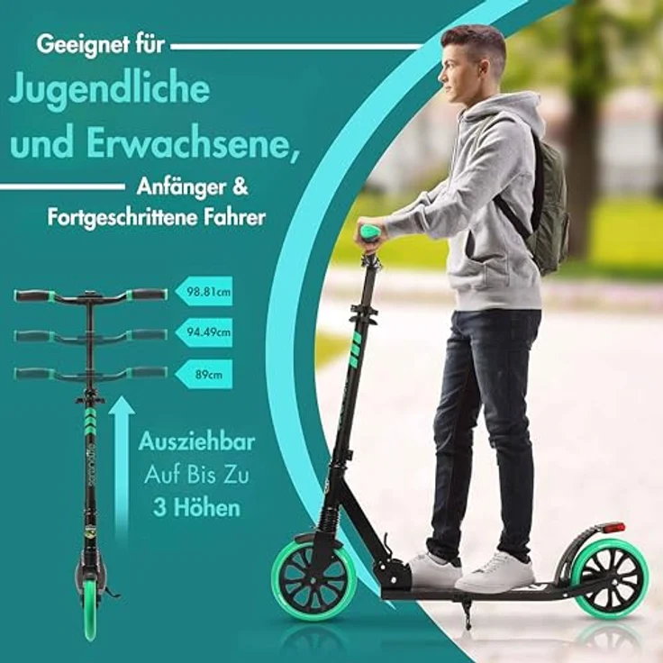 SereneLife Klapproller für Kinder & Erwachsene, höhenverstellbar, Big Wheel Scooter mit 8-9 Zoll Rädern bis 100 kg – Bild 4