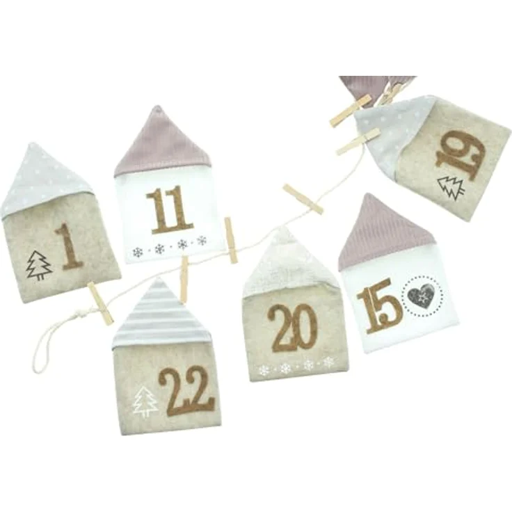 Dekoleidenschaft Adventskalender "Häuschen" aus Stoff, 24 Säckchen zum Befüllen, rustikaler Landhausstil – Bild 5