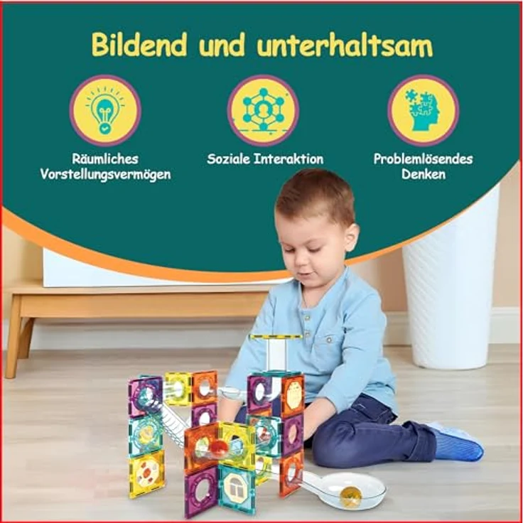 Olvy Magnetische Bausteine Montessori Spielzeug, 100 Teiliges Magnetset für Kinder ab 3 Jahren, fördert Kreativität und Feinmotorik, kompatibel mit Connetix und Magna Tiles – Bild 2