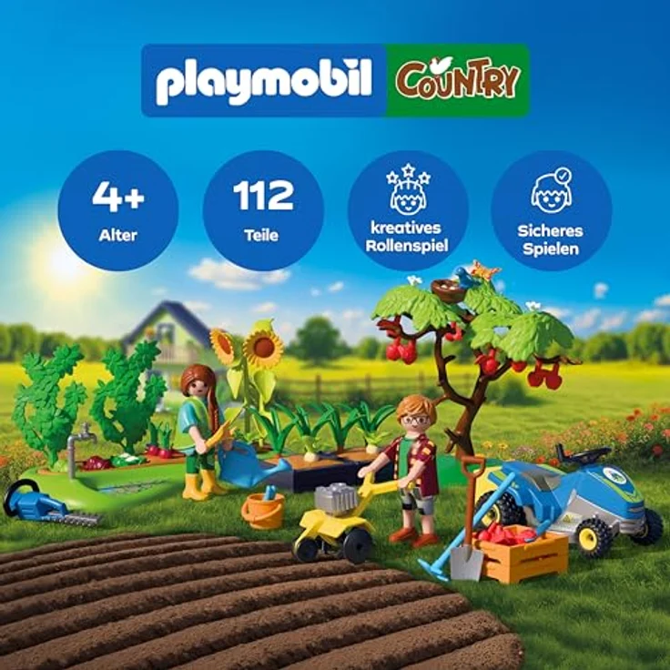 Playmobil Idyllic Vegetable Garden, Spielset mit Apfelbaum, Rasenmäher und Gemüsefiguren, Modell 72165 – Bild 2