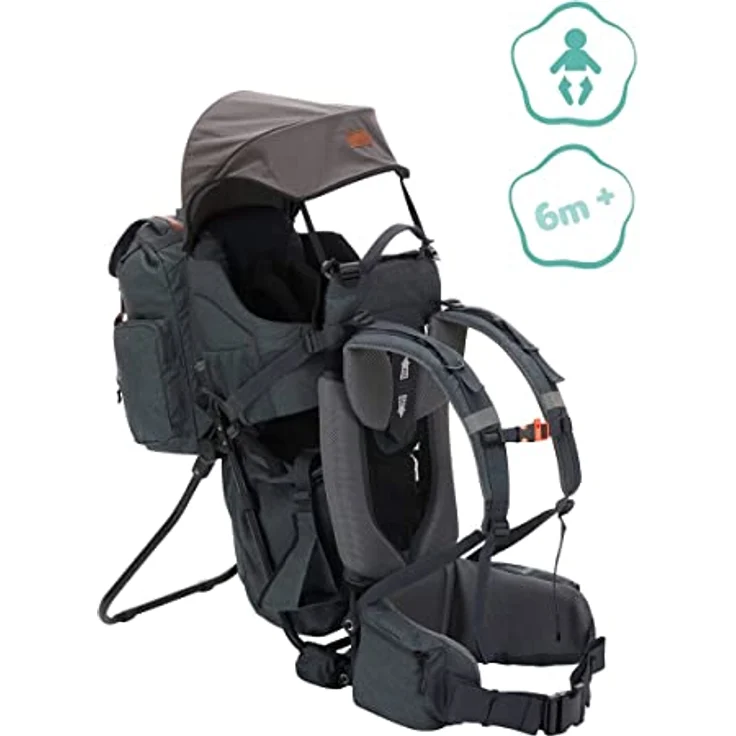 Fillikid Rückentrage Adventure, ergonomische Rückenbabytrage mit abnehmbarem Tagesrucksack, integrierter Sonnen- und Regenschutz, Farben: Frost Blue und Desert Beige – Bild 3