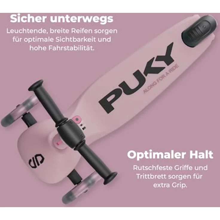 PUKY PUKYmini-Scooter Push | Kinderroller ab 2 Jahre | Rosa | Höhenverstellbarer Lenker | Klappbar & Kompakt | Extra breite Reifen | Leuchtende Räder | Ideal für Abenteurer & Outdoor – Bild 6