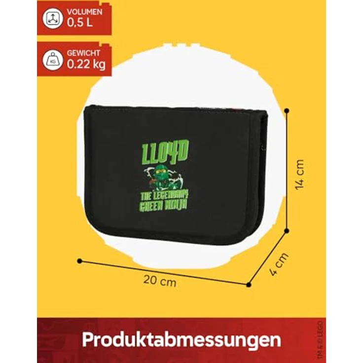 SKANDO BAGS LEGO® NINJAGO® Federmäppchen Junge Lloyd – Praktisches Federmäppchen mit CE-geprüften Inhalten, elastischen Halterungen, Namensschild, 20 x 14 x 4 cm – Bild 3