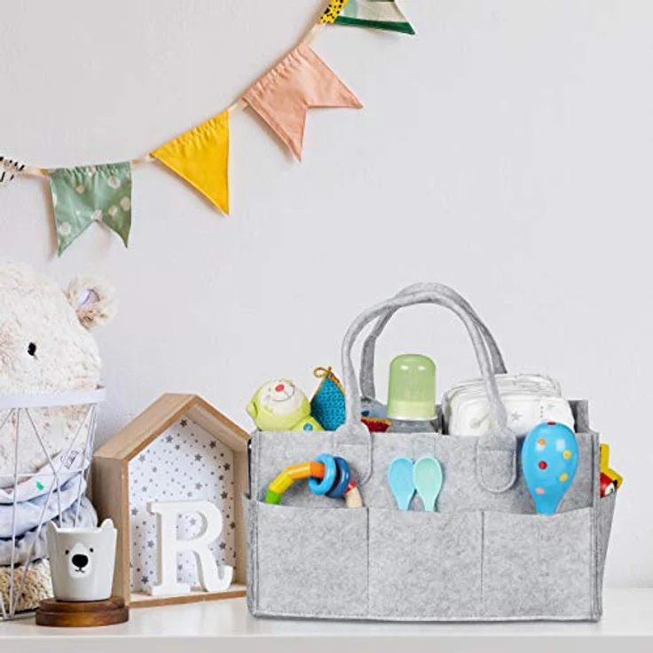 relaxdays Wickeltasche Baby Windel Caddy Filz, hellgrau, 11 Fächer, individueller Stauraum, tragbar – Bild 2