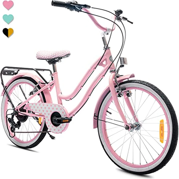 sun baby Mädchenfahrrad 20 Zoll Radgröße Heart Bike 6 Gang Shimano Kinderfahrrad für Mädchen von 6 bis 10 Jahre (Rosa, 20 Zoll) – Bild 1
