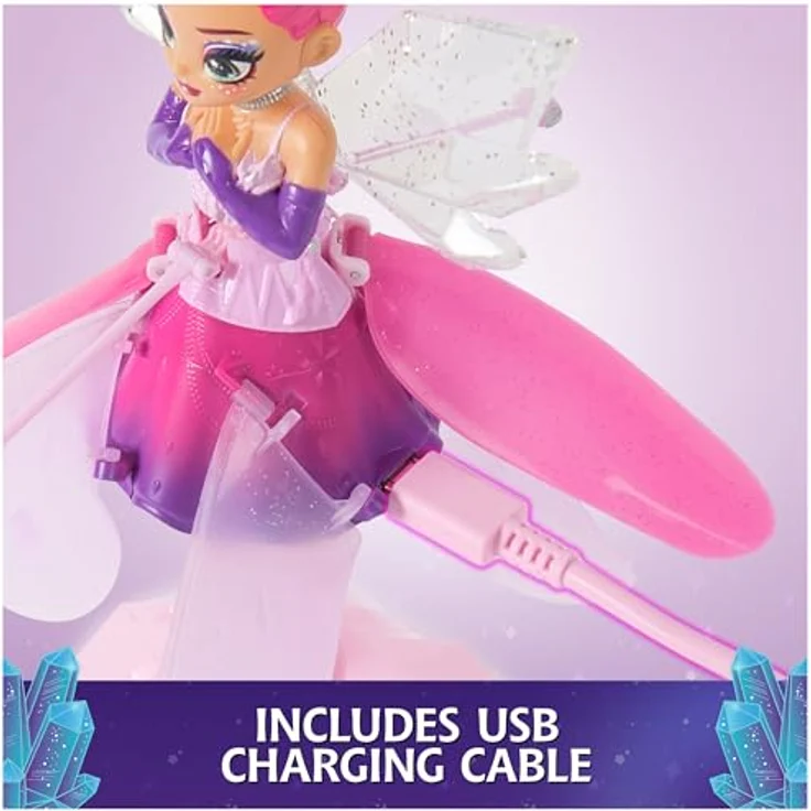 Spin Master Crystal Flyers Fliegende Fee 15 cm, rosa, interaktive fliegende Puppe mit Sensor und USB-Ladefunktion – Bild 6