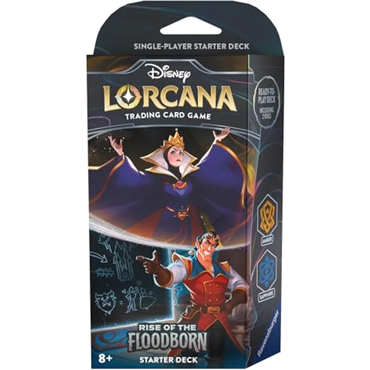 Ravensburger Spielverlag Disney Lorcana: Aufstieg der Flutgestalten - Starter Deck Bernstein und Saphir (Englisch) - Sammelkarten mit spielfertigem Deck und Booster-Pack, bunt – Bild 1