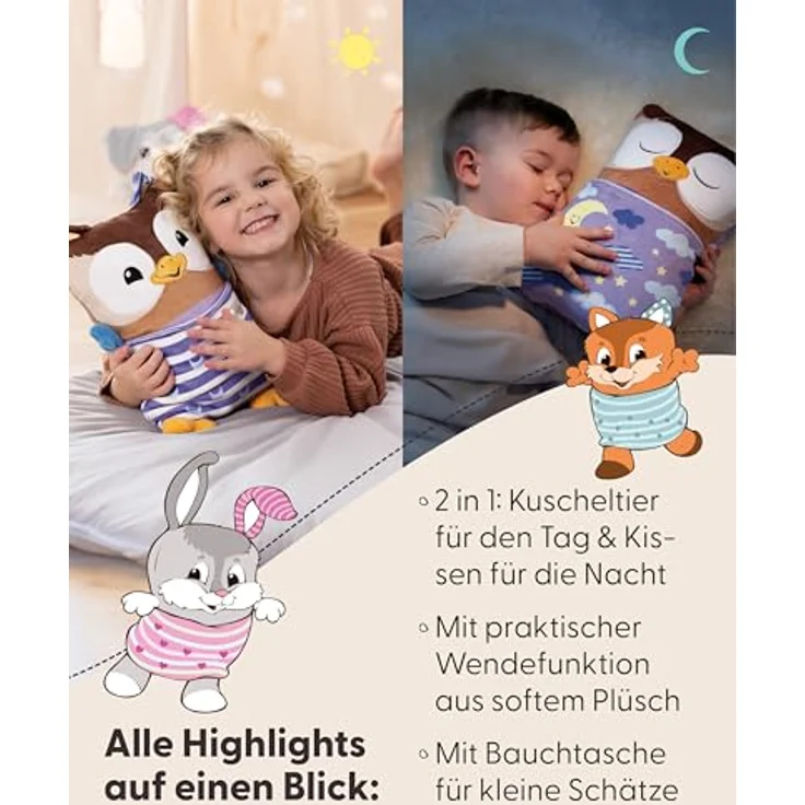 NICI Cosidoo Eule Wendekuscheltier, 30x20cm, braun, mit Stauraum für Schätze – Ideal zum Kuscheln & Spielen für Kinder – Bild 4