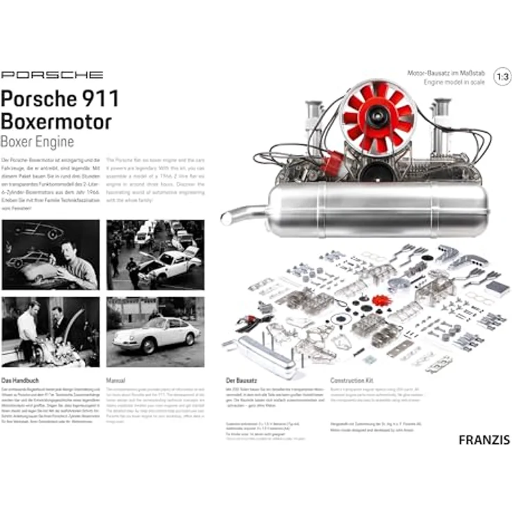 FRANZIS 67224 Bausatz, Funktionsmodell Ur-911er Boxermotor mit 290 beweglichen Einzelteilen, ab 14 Jahre – Bild 2