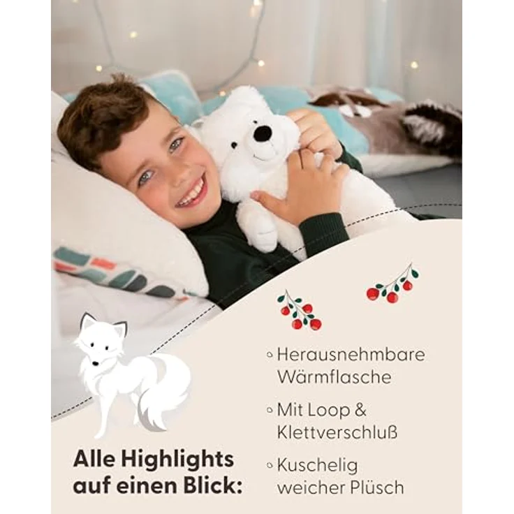 Nici Wärmflasche Winter, Polarfuchs Vanja, 350ml, 2in1 - Weiches Kuscheltier & Wärmflasche in einem, Weiß – Bild 4