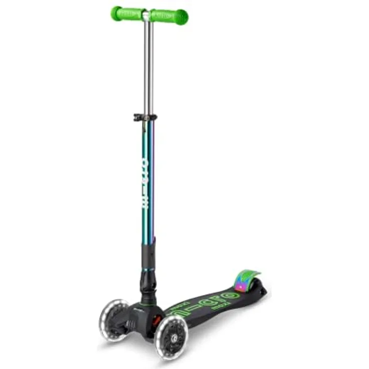 Micro Mobility Maxi Micro Deluxe Foldable LED Neochrome, Dreiradroller mit Klappmechanismus und beleuchteten Rädern, bis 50 kg, Kinder, Jungen/Mädchen