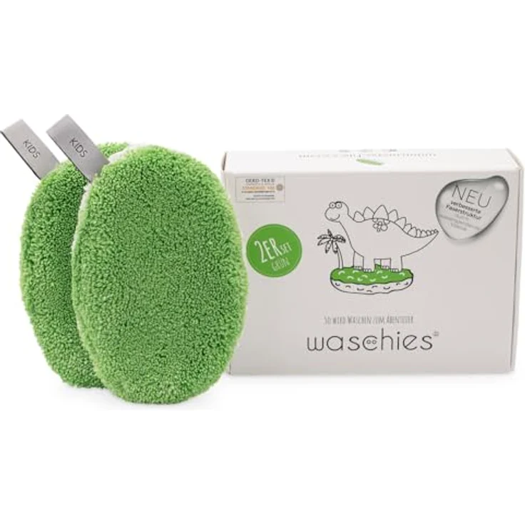 waschies Travel Set Kids, nachhaltige & wasserabweisende Aufbewahrungstasche mit hypoallergenen wiederverwendbaren Waschpads, OEKO TEX zertifiziert, grün – Bild 2