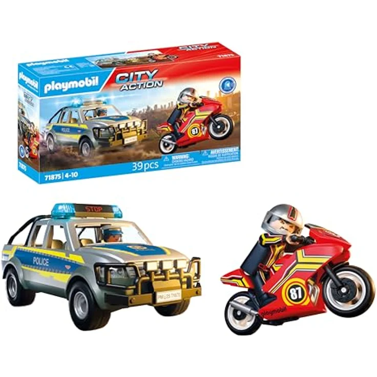 PLAYMOBIL Action Heroes Polizei-Verfolgungsjagd Set, Pick-Up mit Licht- & Soundeffekten, Motorrad und 2 Spielfiguren, für Kinder ab 4 Jahren, 71875 – Bild 1