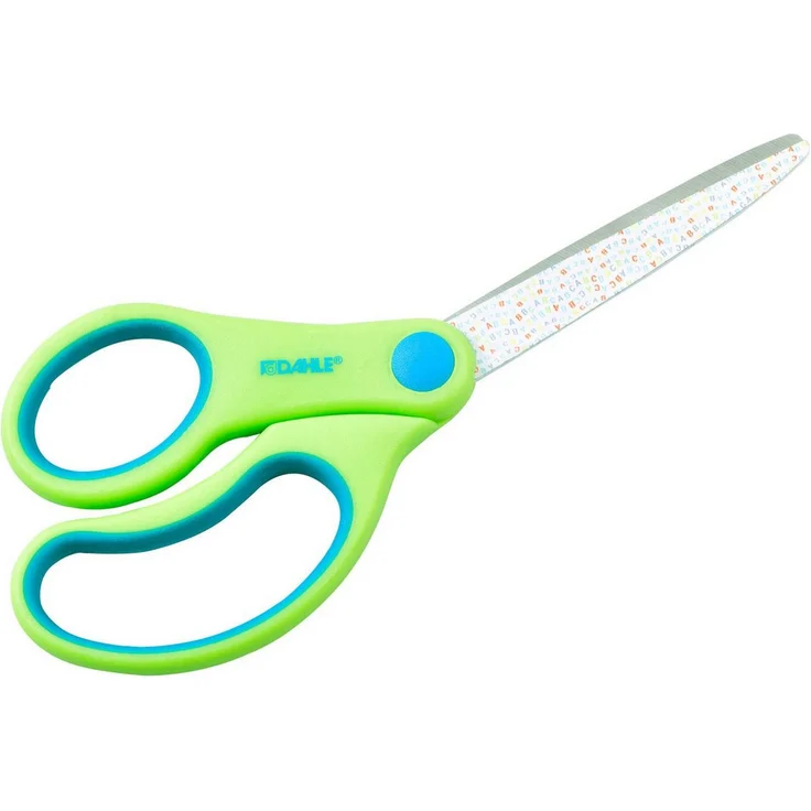 DAHLE Kinderschere Kids spitz 5,5 Zoll (14 cm), grün mit ABC-Motiv, ergonomische Softgriffe