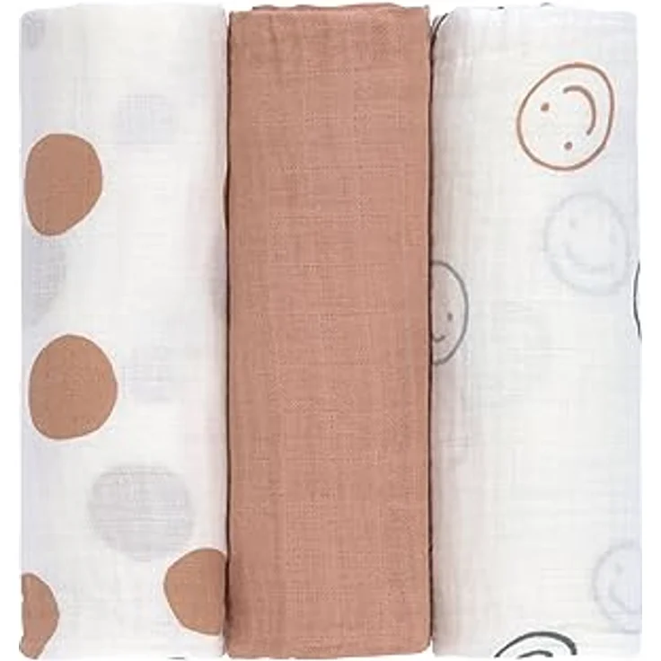 LÄSSIG Baby Puckdecke Spuckdecke Pucktuch Mulltuch 3er Set Baumwolle 85 x 85 cm/Swaddle & Burp Blanket L Tiny Smile maple – Bild 2