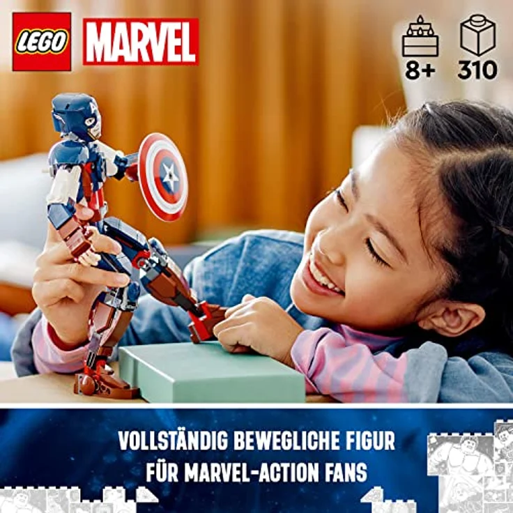 LEGO Marvel Captain America Baufigur, Superheld mit Schild, Avengers BAU-Spielzeug und Sammelfigur als Schlafzimmer Accessoire für Kinder, Jungen und Mädchen ab 8 Jahren 76258 – Bild 2