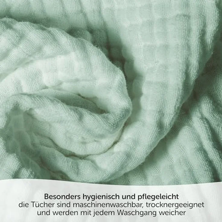 MAKIAN Mullwindeln 4er Pack, 70x70 cm, Oeko-TEX® Standard 100 geprüft, 4 Spucktücher in Premium Qualität - Iceberg Green/Weiß/Mint/Grau – Bild 4