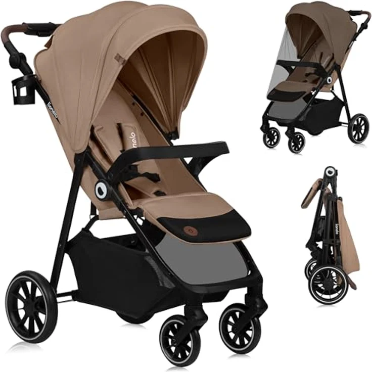 Lionelo EMMA ONE Buggy, schwenkbare 360 Räder, Vollfederung, Einhändig klappbar, Verstellbare Rückenlehne und Fußstütze, XXL-Verdeck UPF50+, grau – Bild 1