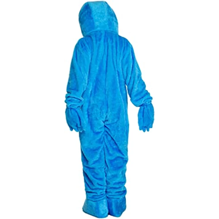 Maskworld Die Sesamstraße Krümelmonster Kinderkostüm - blau - Kindergröße: 122-128 - Verkleidung Karneval, Halloween, Motto-Party - mit Overall, Kapuze und Handschuhen – Bild 3