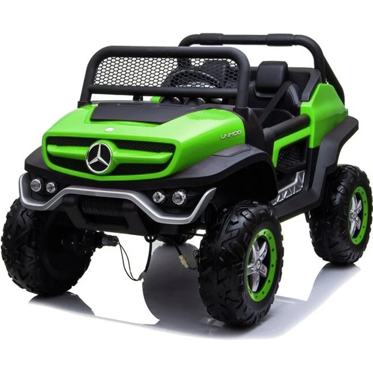 BoGi Mercedes UNIMOG Geländewagen 2-Sitzer Kinderelektroauto 4x45W, 12V 14Ah, Fernsteuerung, MP3, USB, Grün