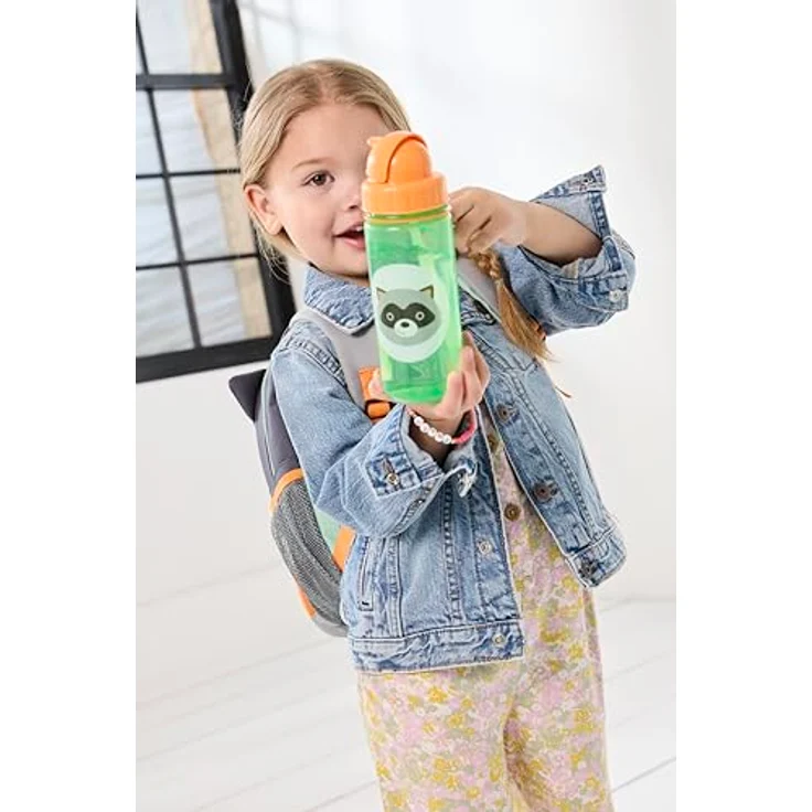 Skip Hop Zoo Strohhalmflasche - Waschbär, 384,5 ml, BPA frei, mit umklappbarem Strohhalm, spülmaschinenfest, praktische Schlaufe – Bild 4