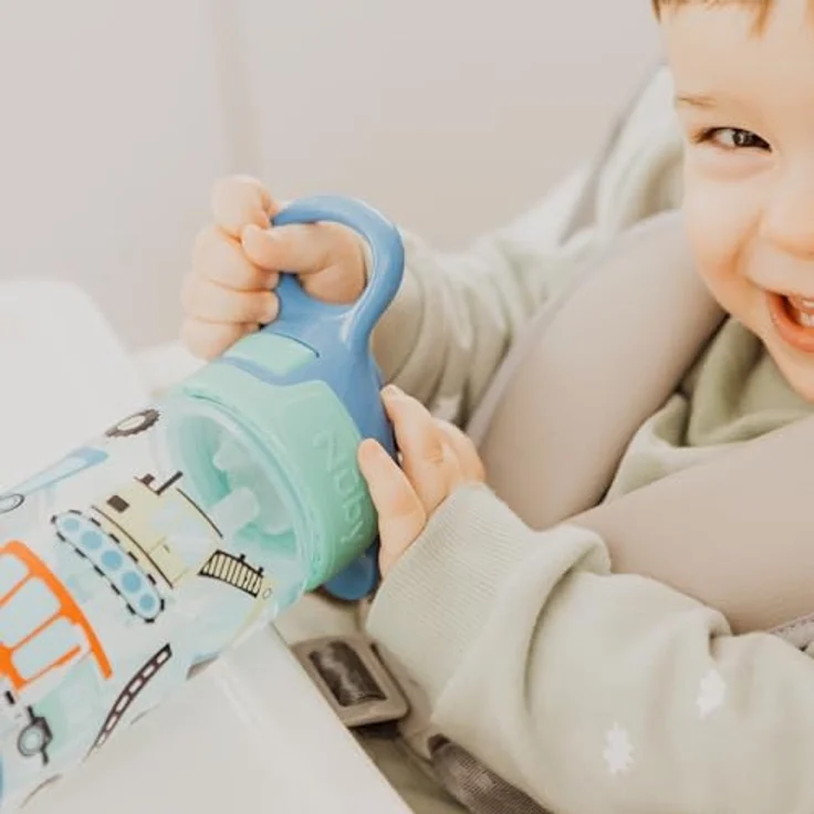 Nuby Super Quench, Auslaufsicherer Trinklernbecher für Babys, 540 ml mit Tragegriff, Blau, 2er-Pack, mikrowellen- und spülmaschinengeeignet – Bild 3