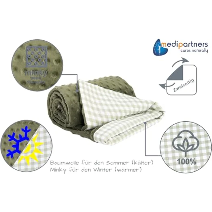 Medi Partners Babydecke, Kuscheldecke 75x100cm aus 100% Baumwolle mit olivfarbenem Minky, doppelseitig und antiallergisch, ideal für Neugeborene und Kleinkinder – Bild 5