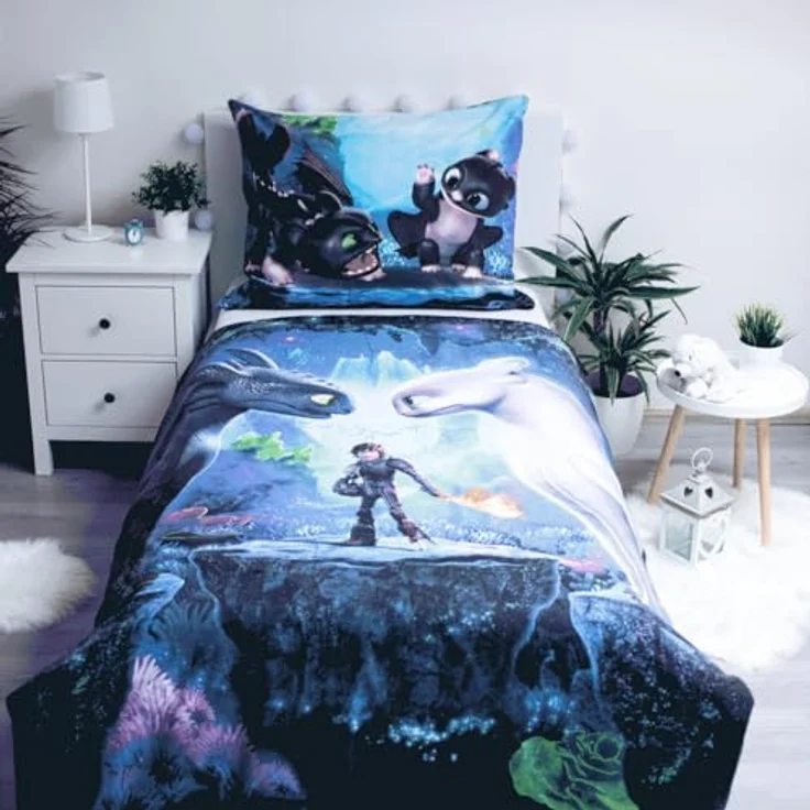 How to train your dragon Bettbezug für Einzelbett, Baumwolle, europäische Größe, offizielles Dreamworks Produkt, wendbar - 2 Modelle in 1, blau – Bild 2