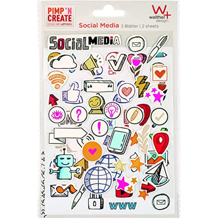 walther design Sticker Social MediaPIMP AND CREATE ST7005, bunte Selbstklebesticker für individuelle Gestaltung
