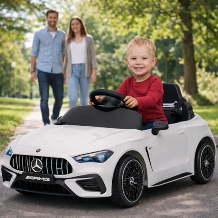FINOOS Kinder Elektroauto Mercedes CLE53 AMG 12V mit Fernbedienung, weich, LED-Beleuchtung und Soft-Start, weiß – Bild 2