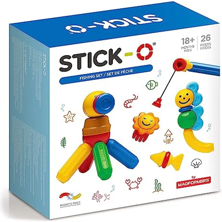 Stick-O Fishing Magnetic Building Blocks Set. Chunky Building Blocks for Younger Children. Easy to Hold and Build., Rainbow, 902006