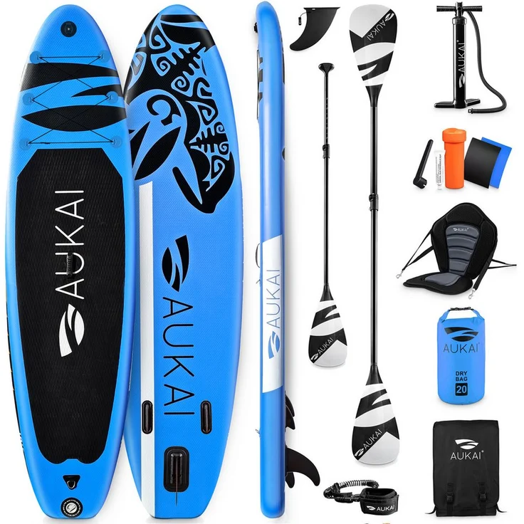 Aukai SUP-Board PRO 320cm, 2in1 Aufblasbares Stand up Paddle Set mit Kajak-Sitz, 15cm Stark, bis zu 200kg belastbar, Ocean Blue