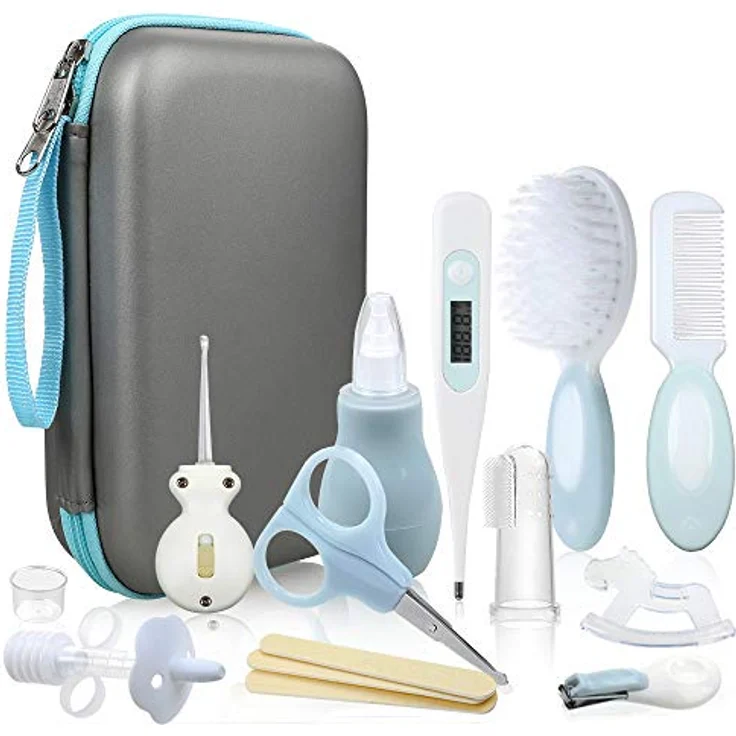 Lictin Babypflegeset 15 teilige Baby Pflegeset Neugeborene mit Fieberthermometer Nasensauger Kamm Nagelschere Baby Erstausstattung Pflegeset für Neugeborene (Grau) – Bild 2
