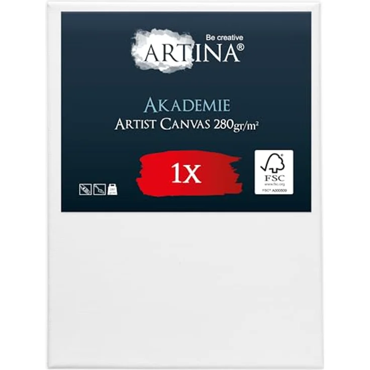 Artina Akademie Leinwand auf Keilrahmen, 100% Baumwolle mit 280 g/m² Grammatur, 2-fach weiß vorgrundiert, geeignet für Acryl- und Ölfarben – Bild 1