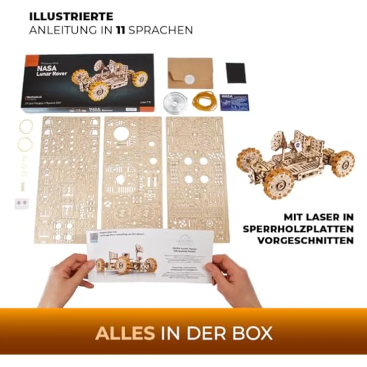 UGEARS NASA Lunar Rover Modellbausatz - Holzmechanisches 3D-Puzzle für Erwachsene - Offizieller NASA Weltraum-Modellbausatz, Blau – Bild 4