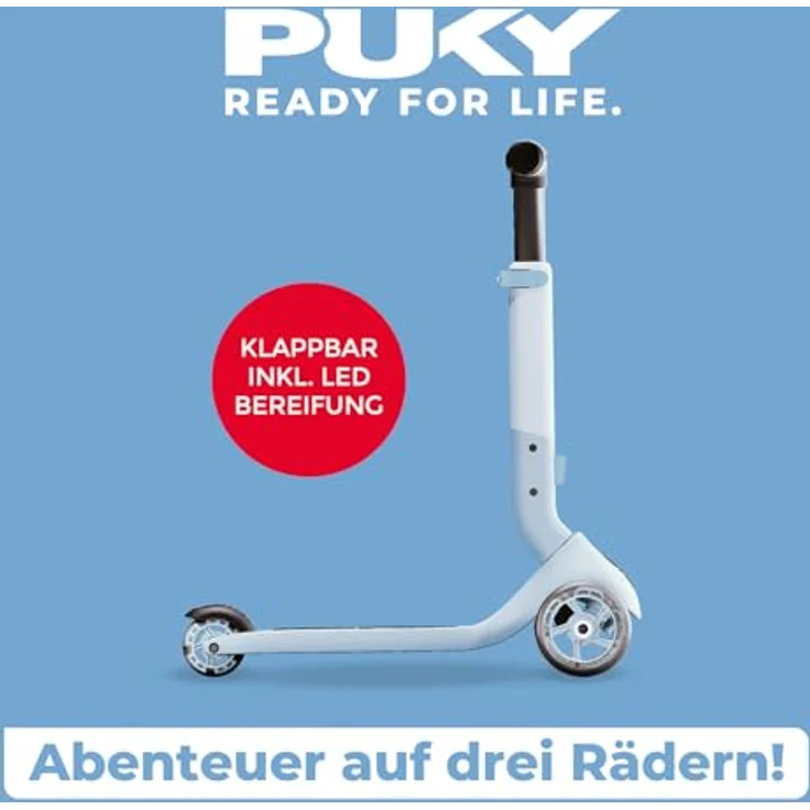 PUKY Pukymini-Scooter Push | Roller für Kinder ab 2 Jahre | Höhenverstellbarer Lenker | Klappbar & Kompakt | Extra breite Reifen für mehr Sicherheit | Leuchtende Räder | Ideal für Abenteurer & Outdoor | Hellblau – Bild 2