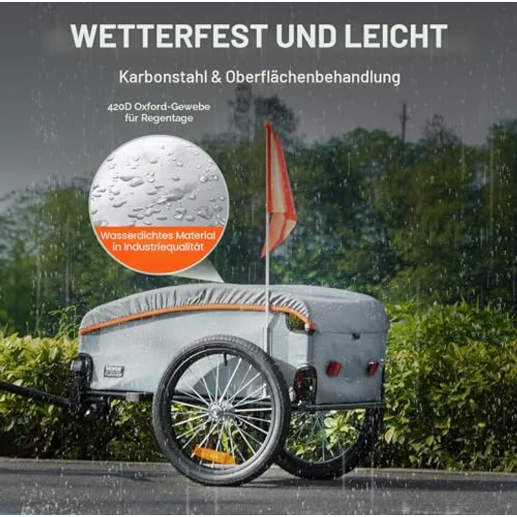 VEVOR Fahrradanhänger, faltbar mit 45kg Tragkraft, Universalkupplung, wasserdichte Abdeckung, 40cm Räder, Reflektoren für 558,8-711,2mm Fahrradräder – Bild 3