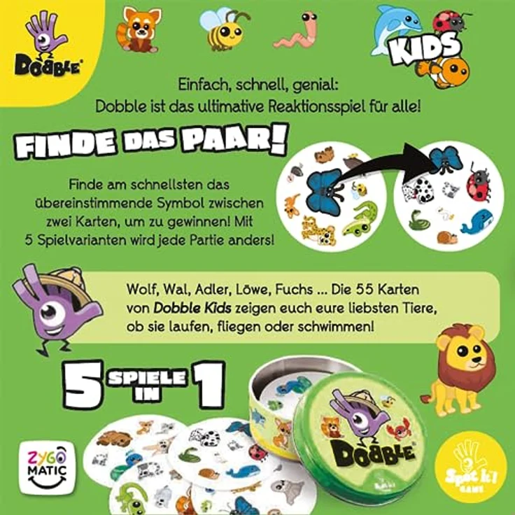 Zygomatic | Dobble Kids | Eco-Sleeves | Kinderspiel | Kartenspiel | 2-8 Spieler | Ab 4+ Jahren | 15 Minuten | Deutsch – Bild 4