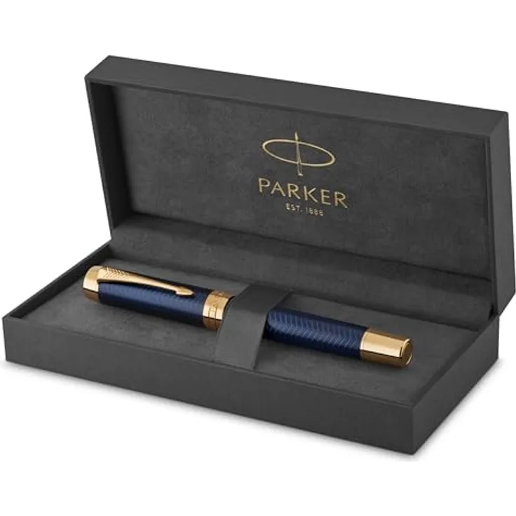 Parker Pen Duofold Prestige, luxuriöser Schreibstift mit 18-Karat Goldfeder, Schwarz