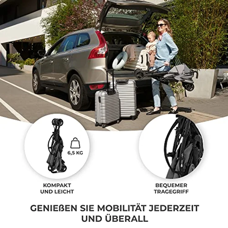 Kinderkraft TIK Liegebuggy, Sportwagen mit Drehbaren Vorderrädern, stufenlos verstellbarer Rückenlehne und verstellbarem Griff, Leichtgewicht 6,5kg, grau – Bild 2