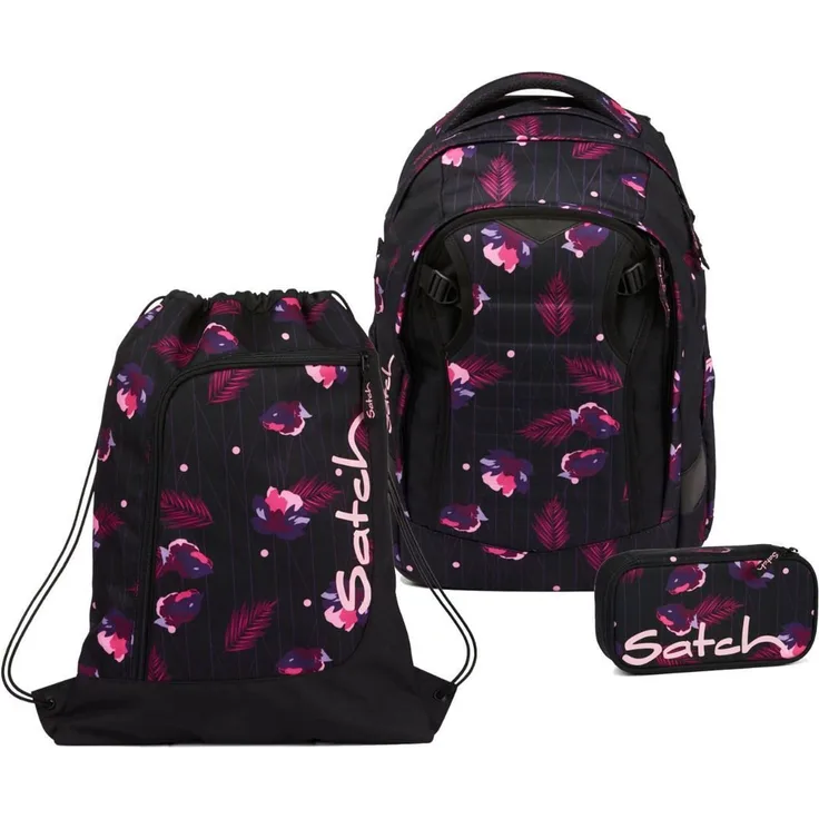 Satch Schulrucksack Match (3tlg., inkl. Schlamperbox und Sportbeutel) - Ergonomischer Schulrucksack mit Trekking Technologie, aus recycelten PET-Flaschen, blau