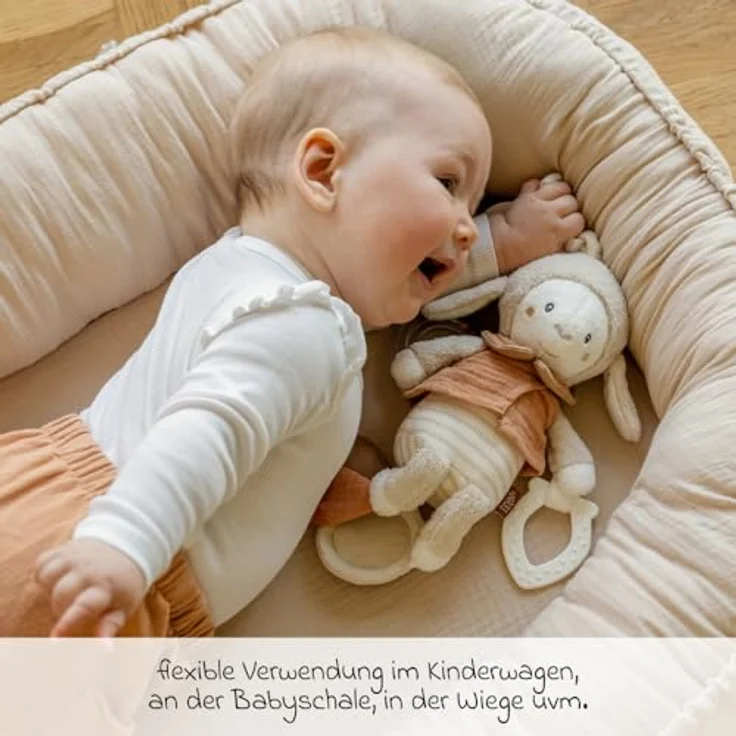 Fehn Greifspielzeug Schäfchen, Activity Motorikspielzeug mit Klemme und haptischen Reizen, ab Geburt – Bild 8