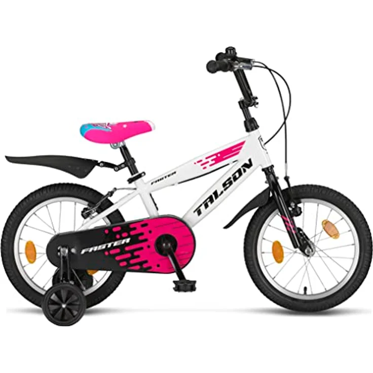Talson Kinderfahrrad 16 Zoll Single Speed, inkl. Kettenschutz, Stützräder und Zubehör Schwarz – Bild 4
