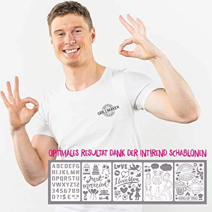 int!rend Textilmarker 25er Set I 20 Bunte, waschmaschinenfeste Stoffmalstifte + 5 Schablonen I zum Bemalen von Schuhen, T-Shirts, Taschen und Anderen Textilien I inklusive 4 Neon UV Fabric Pens – Bild 4