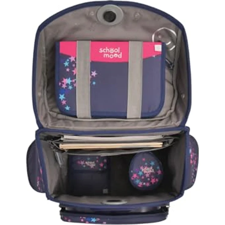 SCHOOL-MOOD Timeless Pro Schulranzenset 7-teilig 23,5L Stauraum, ergonomisches Easy Fit System für 1 m bis 1,50 m Körpergröße, standfest, wasserdichter Stoff mit Reflektoren (Mika Drache) – Bild 8