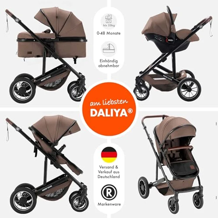 Daliya FLEXI-PRO M 3-in-1 Kinderwagen & Buggy mit i-Size Babyschale, einhändig abnehmbare Babywanne, leichter Aluminiumrahmen, großer Einkaufskorb – Bild 2
