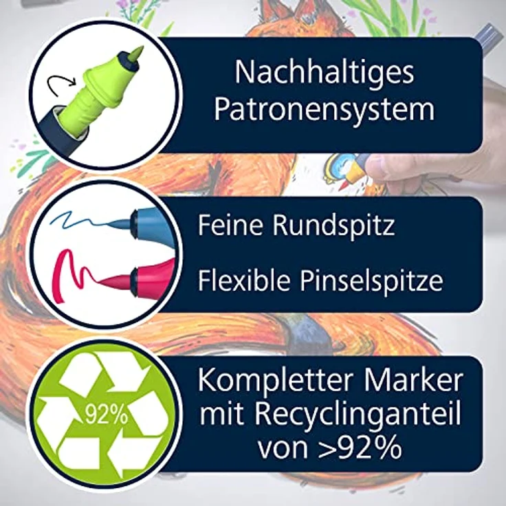 Schneider 040 Paint-It Twinmarker Komplettset (Brush Tip & 1,0 mm Rundspitze,farbintensive Tinte auf Wasserbasis,für die Anwendung auf Papier,Stifte aus 92% recyceltem Kunststoff) 72 Teile, mehrfarbig – Bild 4