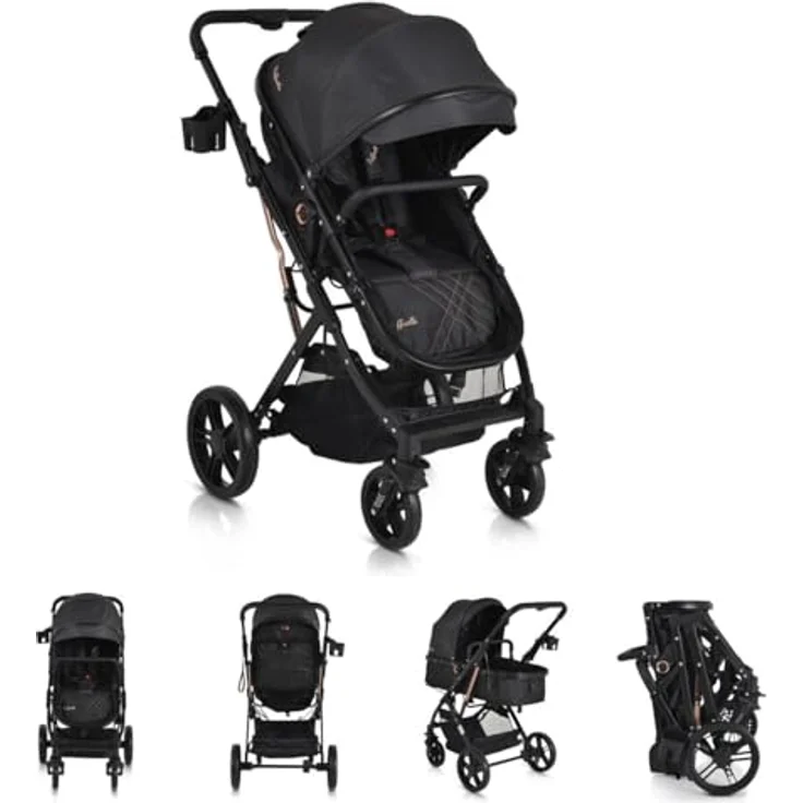 Moni Rafaello 2 in 1 Kombikinderwagen, Kinderwagen mit umbaubarer Tragetasche und Sportsitz, inklusive Fusssack und Moskitonetz, grau – Bild 2