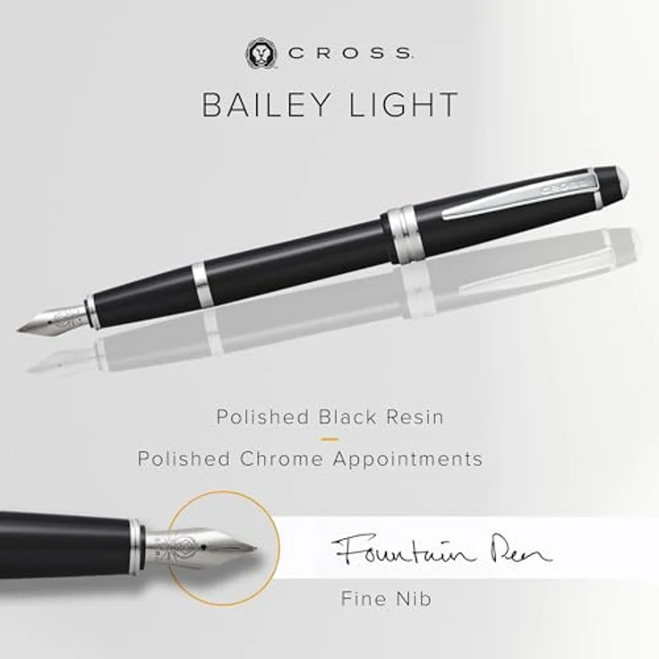 CROSS Füllfederhalter Bailey Light, Schwarz/Chrom, Kunststoff, Fein-Feder, in Geschenkbox – Bild 2