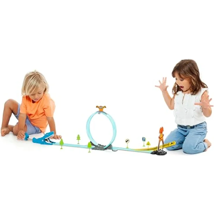 M MOLTO Beast Wheels Schiebe, Autorennbahn mit 360º Looping, Modell Dinosaurier Rex und Shark Track, inklusive 1 Reibungsauto und 6 Zubehörteilen, 107 x 28,5 x 11 cm – Bild 1